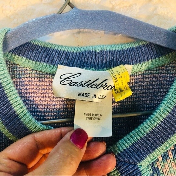 Vintage Castlebrook pastel plaid cardigan sweater, pink, blue, aqua,sz 10 petite - Picture 2 of 9